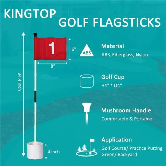 Golf Flagstick Mini, Putting Green Flag for Yard, All 3 Feet, Double-Sided - Picture 4 of 7